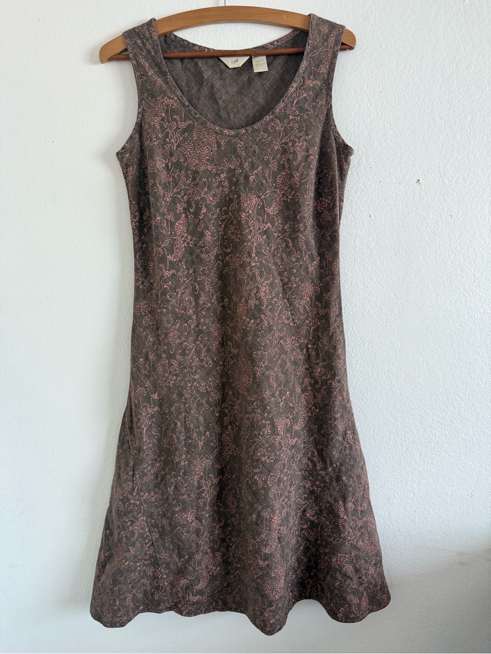 J. Jill Brown Midi Dress with Pink Paisley Pattern hobo cottagecore dress